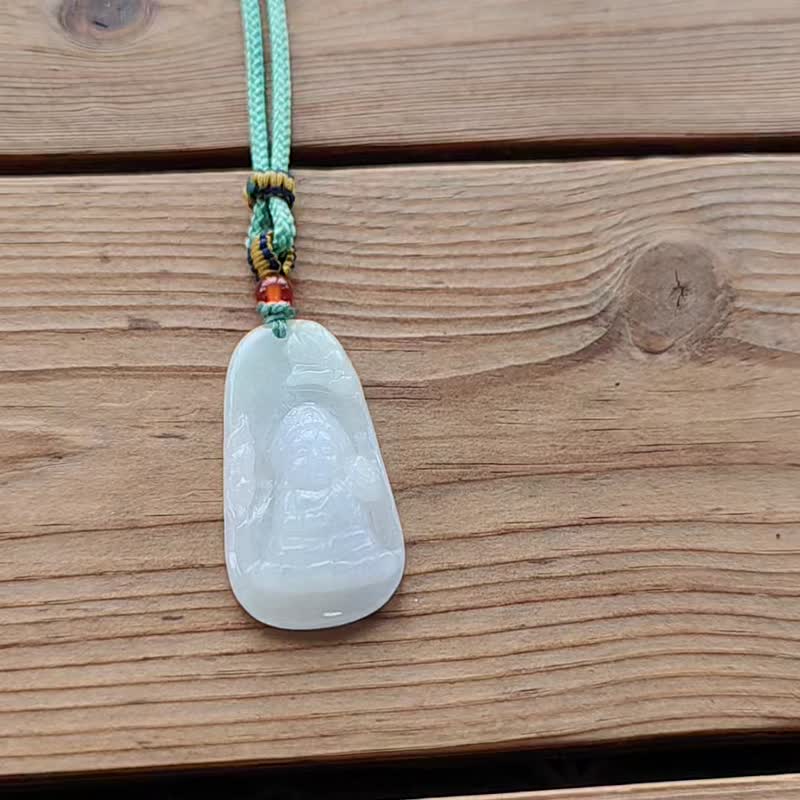 亲翠 天然翡翠 冰晴宝宝普贤菩萨 龙蛇守护神调整式绳链 佛系 - 项链 - 玉石 多色