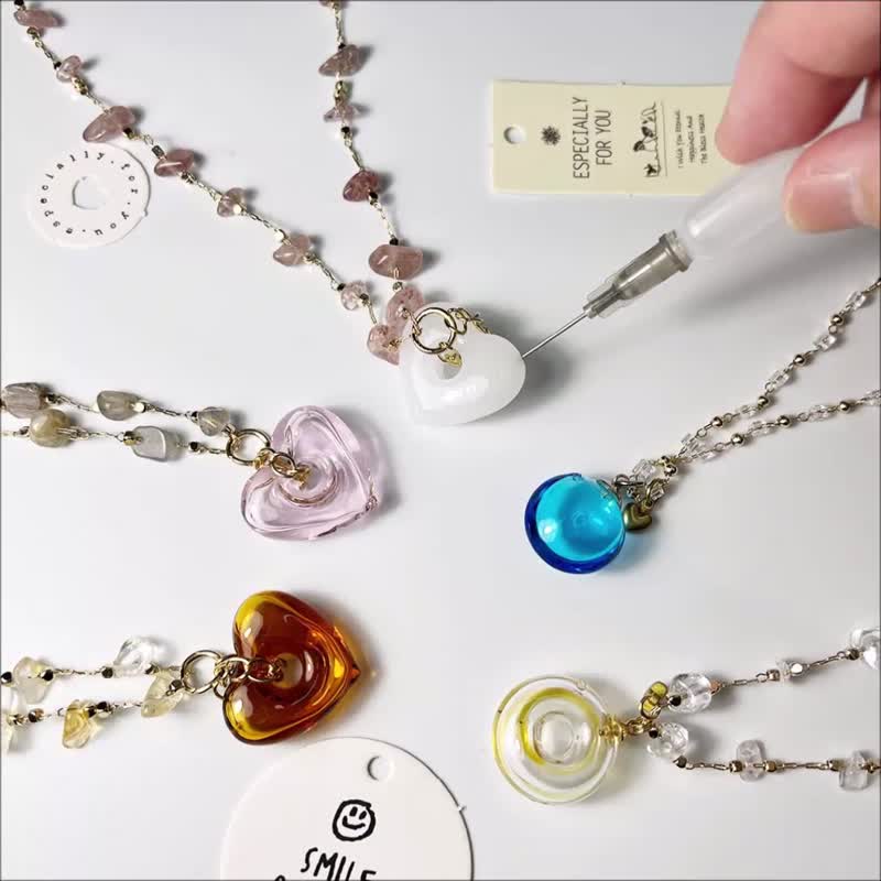 宝石x琉璃 香氛项链 白水晶黄水晶月光石草莓晶 圆珠甜甜圈爱心 - 项链 - 琉璃 多色