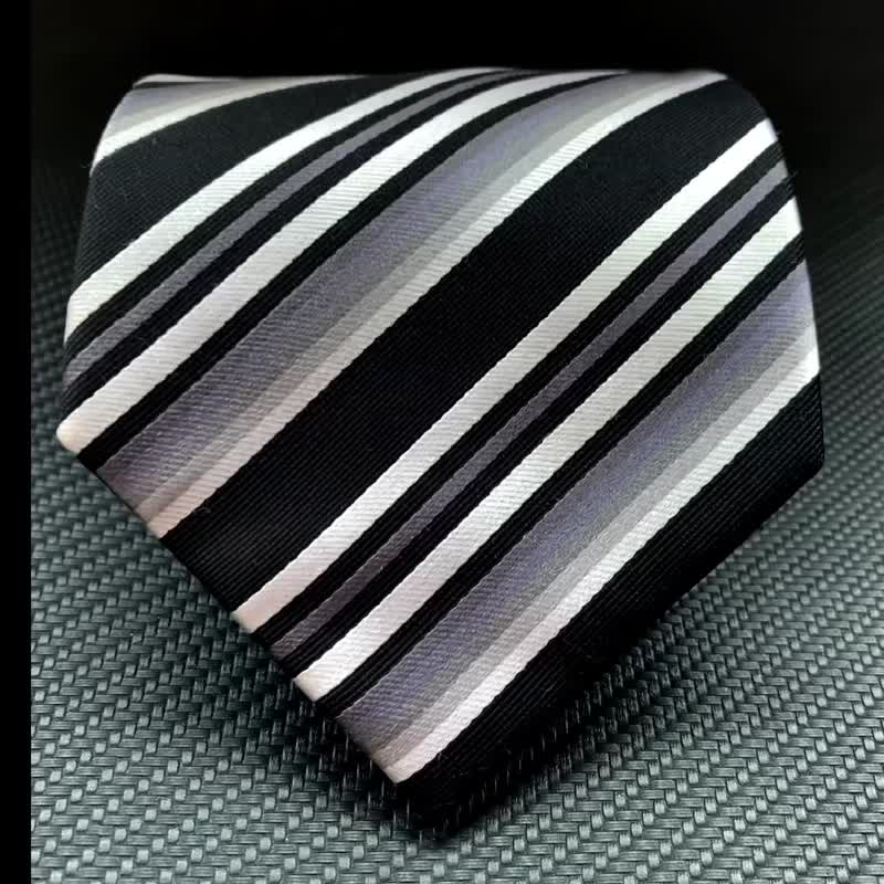 真丝商务系列领带黑白配简约精英necktie - 领带/领带夹 - 丝．绢 黑色
