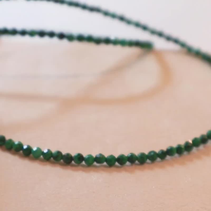孔雀石 - 925 SILVER切面孔雀石 2.5mm- 细致颈圈项链 - 项链 - 半宝石 绿色