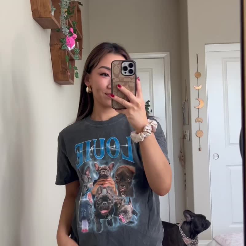 客制宠物Tee 客制狗狗 美式复古Tee 人物头像 宠物照片 来图客制 - 女装 T 恤 - 棉．麻 多色