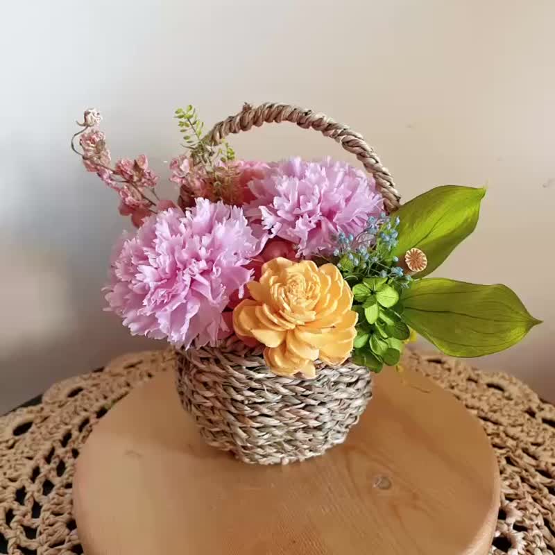 【花诉花艺】粉色康乃馨永生花篮/永生花礼/祝贺花礼 - 干燥花/捧花 - 植物．花 多色