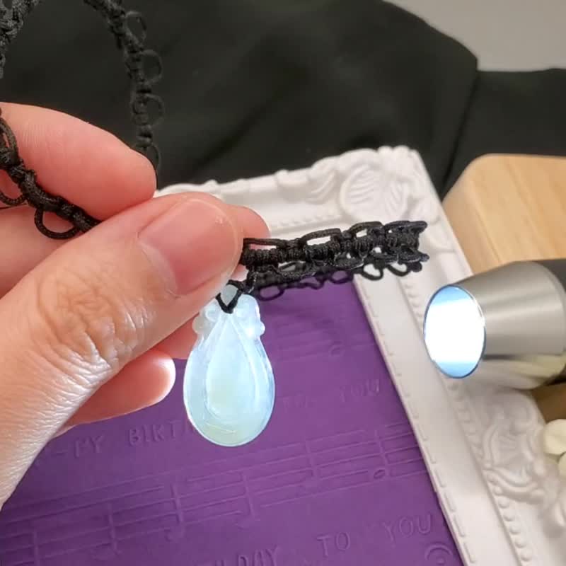 天然A货翡翠 冰胶福贝 手工编可调节项圈 - 项链 - 宝石 