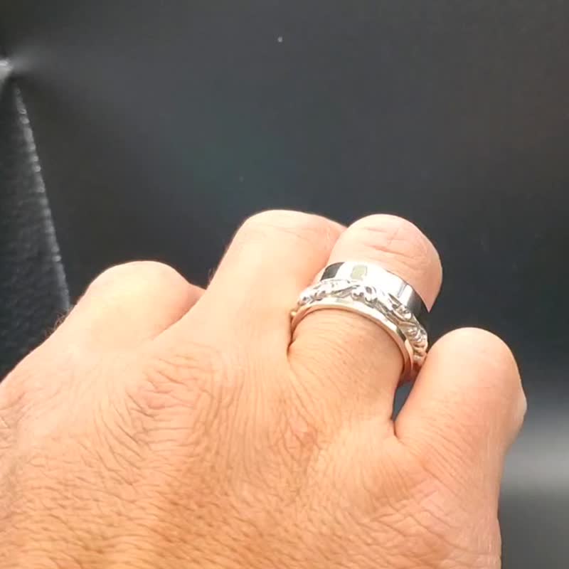 Silver spin ring with rotating arabesque [Free shipping] Ring with arabesque spinning on a wide ring - 戒指 - 其他金属 银色