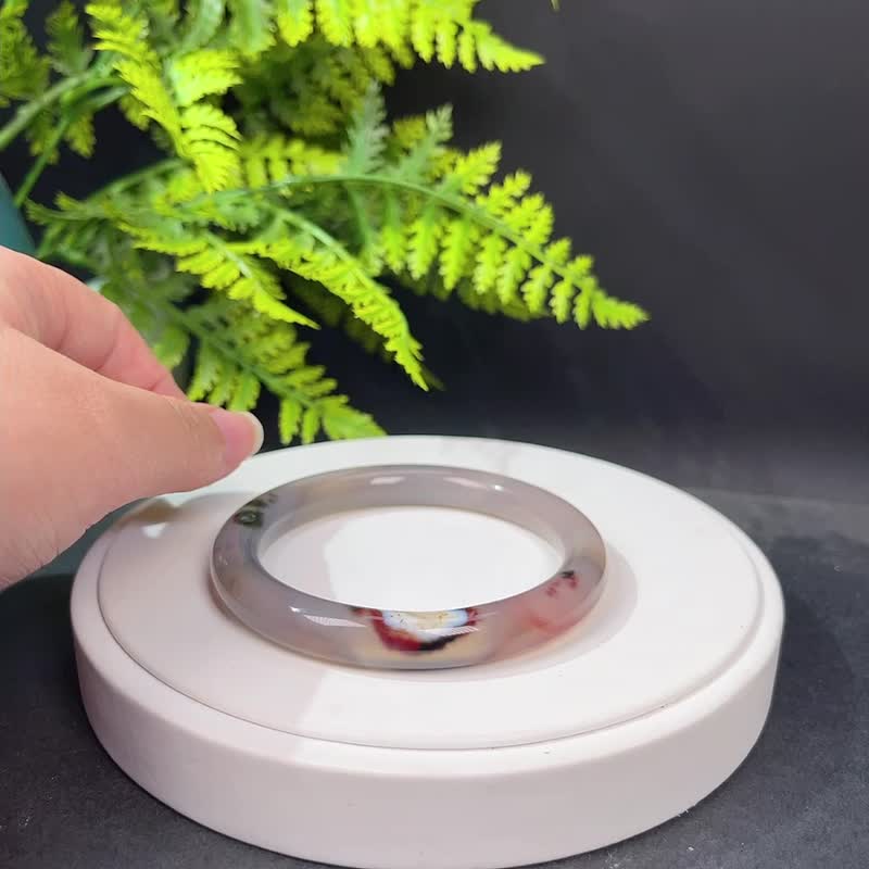 灰紫景观玛瑙手镯62MM 冰润起光飘成型花玉髓圆条手环 提升行动力 - 手链/手环 - 半宝石 