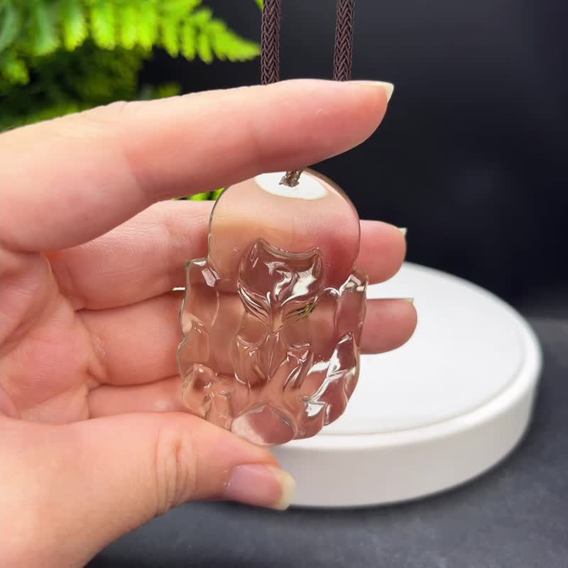 玻璃体黄水晶吊坠 立体手雕九尾狐仙 冰透柠檬黄水晶 自信平稳 - 项链 - 水晶 黄色