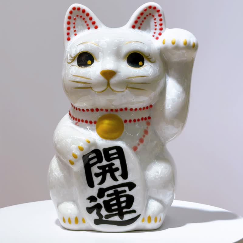 【晶白聚福】日本清水烧招财猫 | 花结晶 白 - 开运 中号 - 摆饰 - 瓷 白色