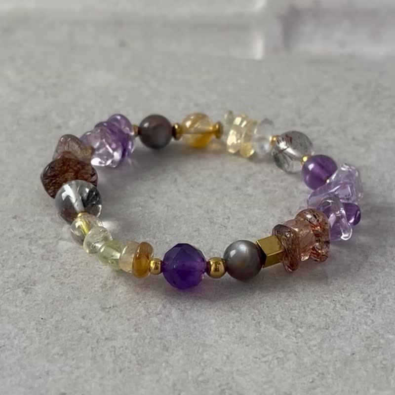 紫水晶 黑太阳骨干 黑金超七 黄水晶 钛钢 天然水晶手链 - 手链/手环 - 水晶 