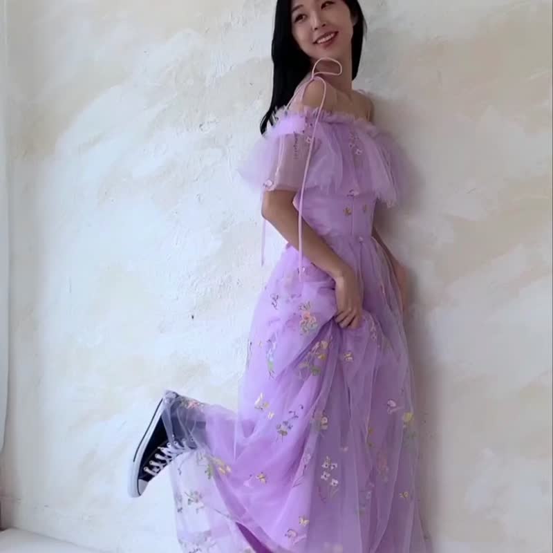 (韩国歌手LYn同款) 薰衣草紫碎花礼服 - 晚装/礼服 - 其他材质 紫色