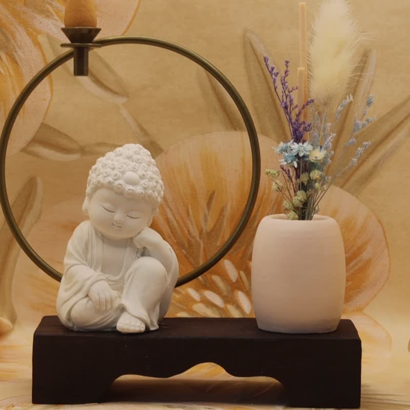 倒流香禅风小佛套组- 悟道 台湾原创 在地生产 附台湾制倒流香3颗 - 香薰/精油/线香 - 其他材质 白色