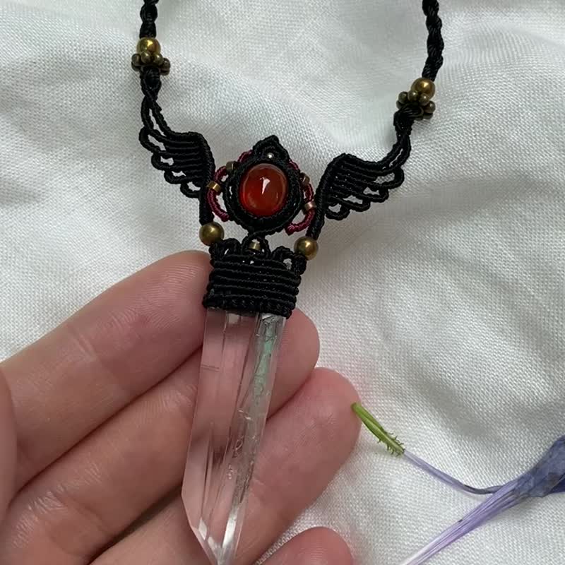 | MC | 黑天使.天然石榴石白水晶柱项链 蜡线编织 - 项链 - 水晶 
