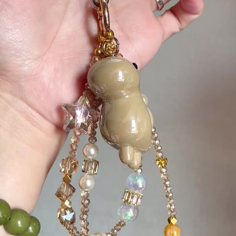 无尽回圈【 黄胶花小恐龙手机夹片吊饰】招财黄色/萌宠恐龙 - 吊饰 - 水晶 多色