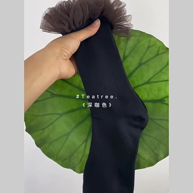 網紗花邊黑色中筒襪短襪 - 袜子 - 棉．麻 多色