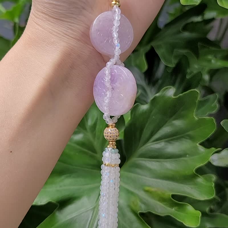 紫罗兰翡翠 古钱 金砗磲 紫黄晶 蓝月光 流苏 招财智慧 项链 单品 - 项链 - 宝石 紫色