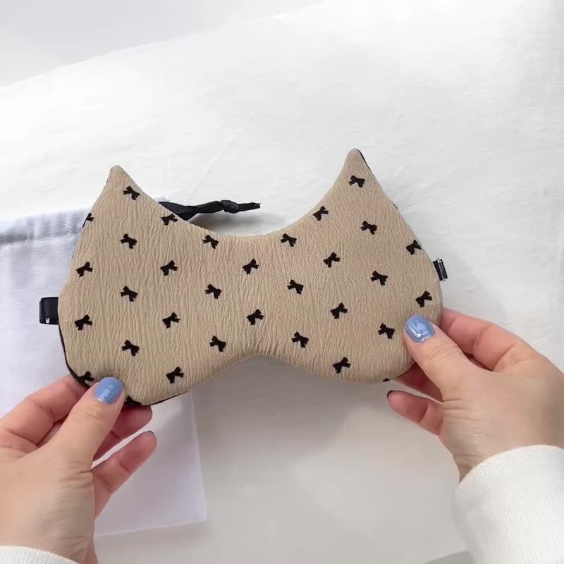 日本猫耳型眼罩 Dreamy Ribbon | 有附收纳袋 | 免费礼品包装 - 眼罩 - 棉 咖啡色