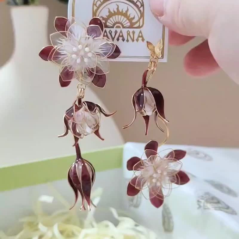 月姬昙花 - 耳环/耳夹 - 树脂 透明
