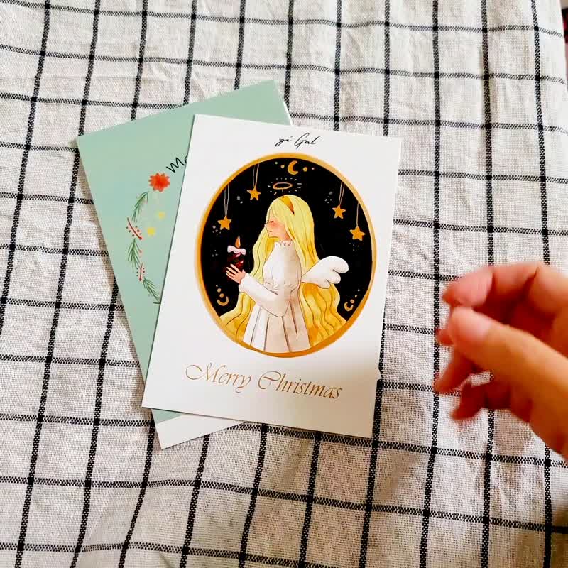 【圣诞卡片 圣诞节明信片】 赠送信封  女孩卡片猫咪卡片 - 卡片/明信片 - 纸 多色