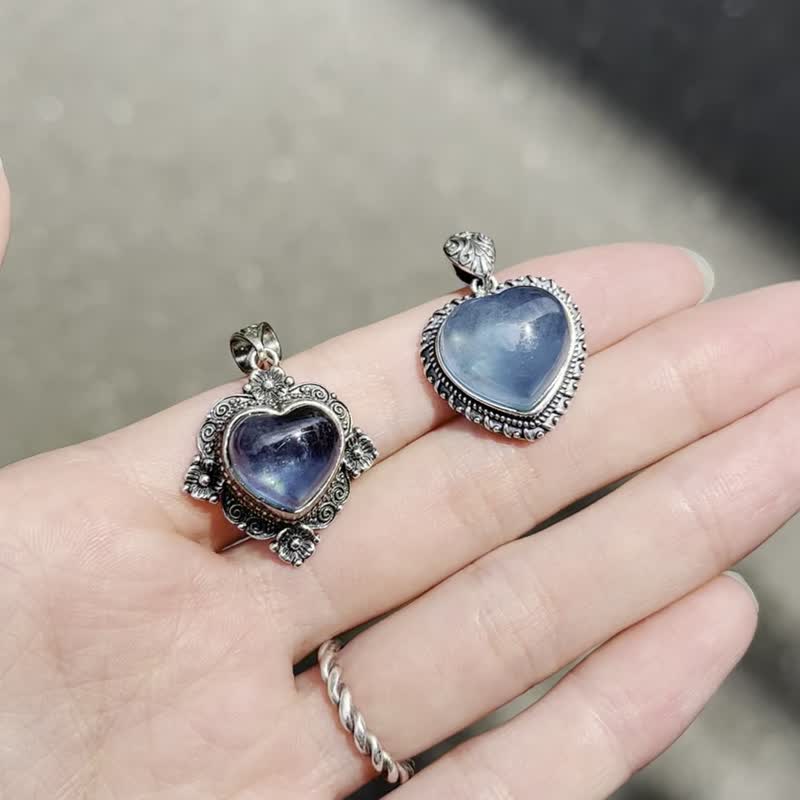 喜迎瑶 925银 海蓝宝 项链 纯银项链 天然石 民族风 复古风 男女 - 项链 - 水晶 银色