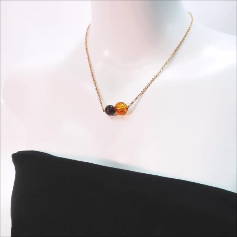 手工项链香氛生日宝石钛钢项链一字链 诞生石x琉璃珠 钛钢玫瑰金 - 项链 - 半宝石 多色