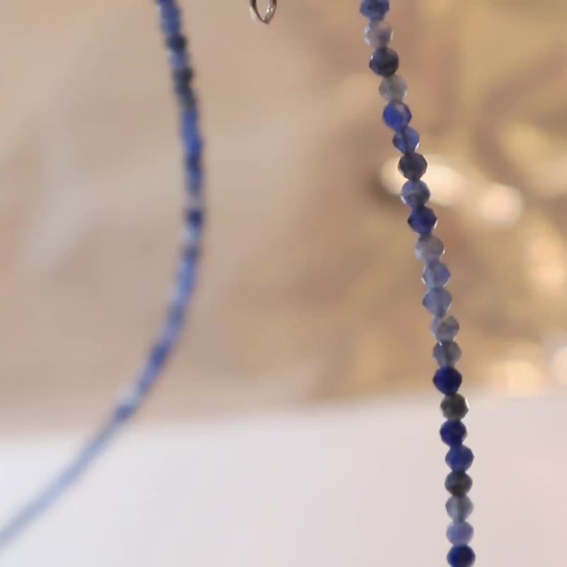 苏打石 - 925 SILVER切面苏打石 2.5mm- 细致颈圈项链 - 项链 - 半宝石 蓝色