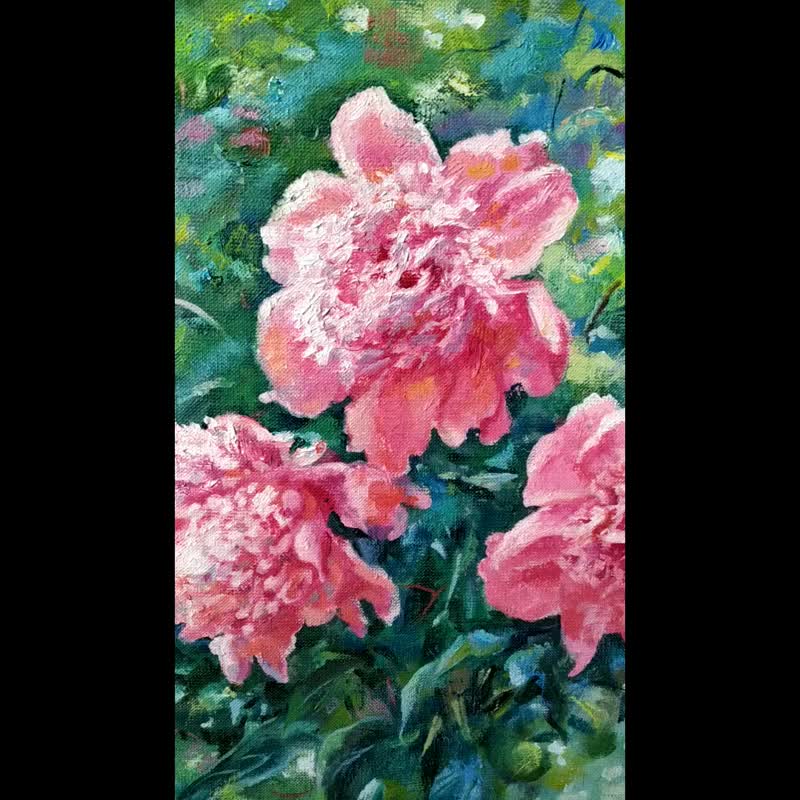 用鲜花绘画 牡丹画 Peonies Painting Flower Original Art Floral Oil Canvas Artwork 油畫原作 - 海报/装饰画/版画 - 其他材质 多色