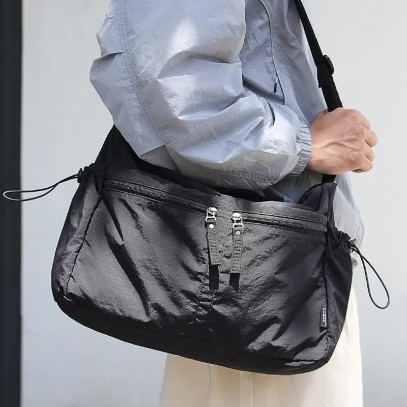 sobag日系大容量带拉链尼龙布包男山系户外防水通勤单肩斜挎大包 - 侧背包/斜挎包 - 尼龙 黑色
