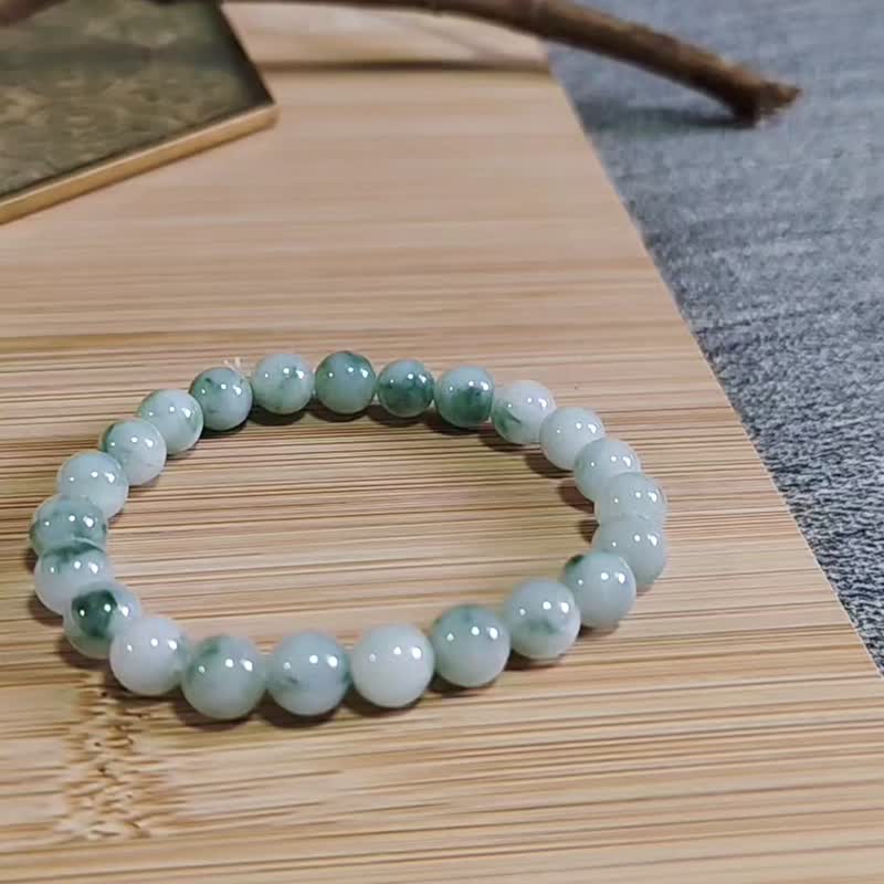 纯翠 天然翡翠 冰绿飘花法式优雅圆珠串 附台湾证 - 手链/手环 - 玉石 多色