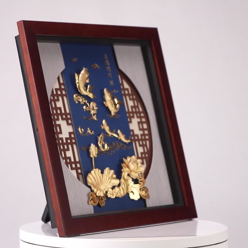 鱼跃连连金箔画 | 开业新居生日吉祥艺术摆饰推荐 - 画框/相框 - 24k 金 金色