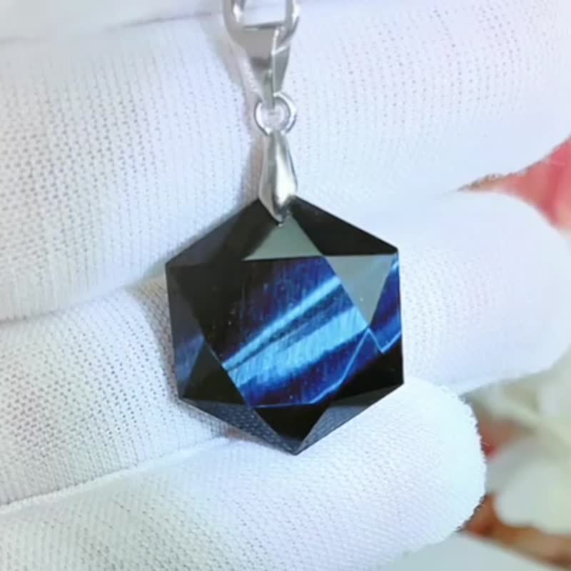 自信勇气 黄虎眼石 蓝虎眼 灵摆 项链 吊坠 蓝虎眼石 虎眼石 - 项链 - 半宝石 多色