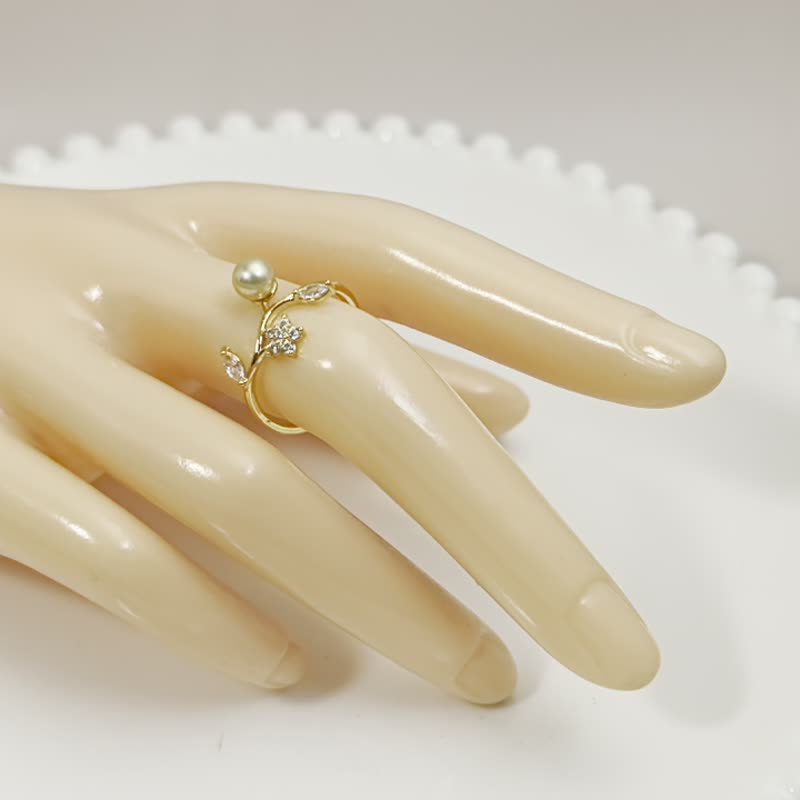 花朵 天然海水珍珠 南洋金珠 纯银 戒指 - 戒指 - 珍珠 金色