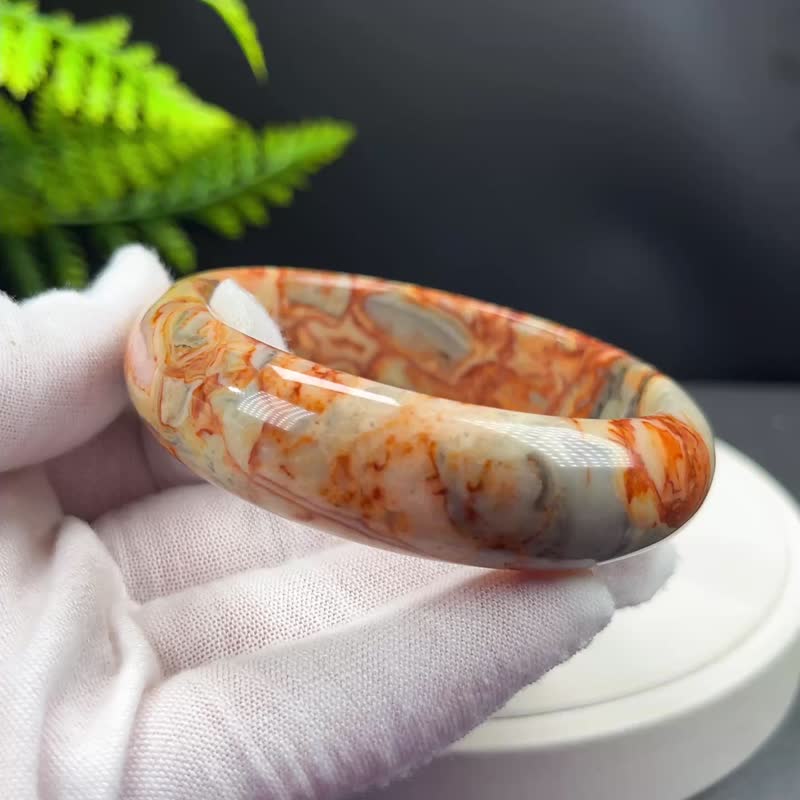 精美 墨西哥疯狂玛瑙手镯 57+MM 高瓷玉化多彩云状锦纹 幸福吉祥 - 手链/手环 - 半宝石 多色