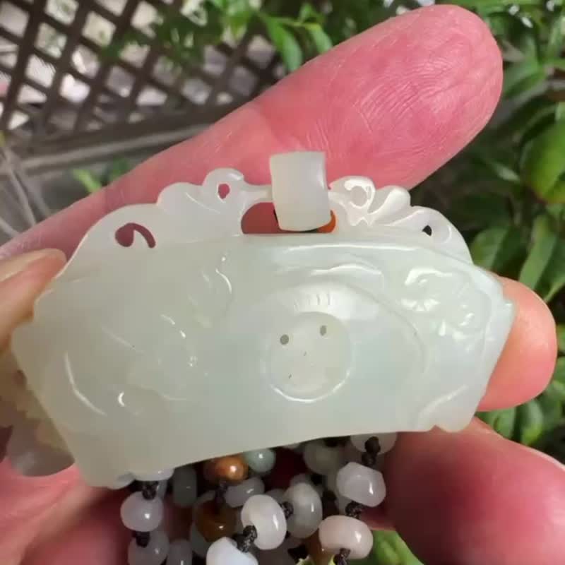 天然和田玉 白玉 福(蝠)在眼前 玉牌 玉坠 男女款 吊坠 挂件 项链 - 项链 - 玉石 白色