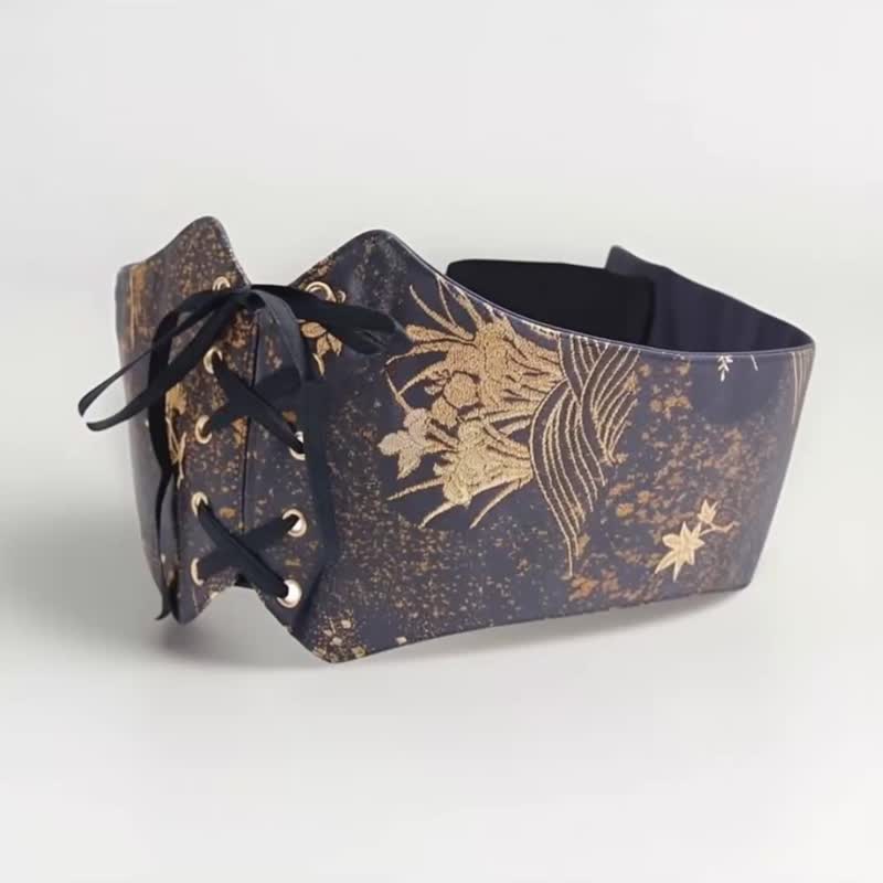 日本古董袋带改制束腰腰封, 丝绸和服带 Corset Belt 手工制作 SM - 皮带/腰带 - 丝．绢 黑色
