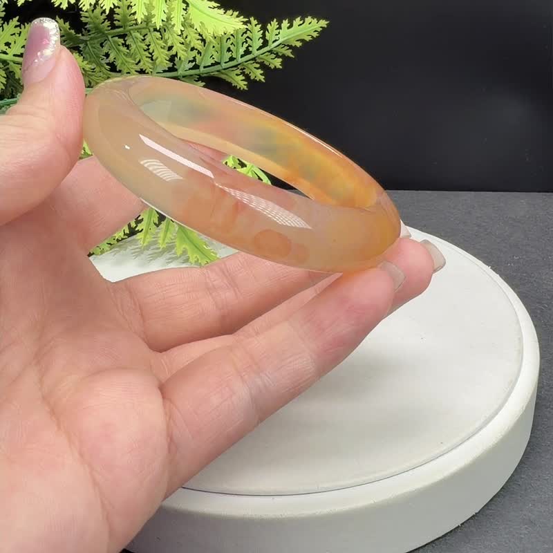 渐变糖色 龙纹玛瑙手镯 59MM 冰透起光飘花玉髓手环 甜美俏丽雅致 - 手链/手环 - 半宝石 