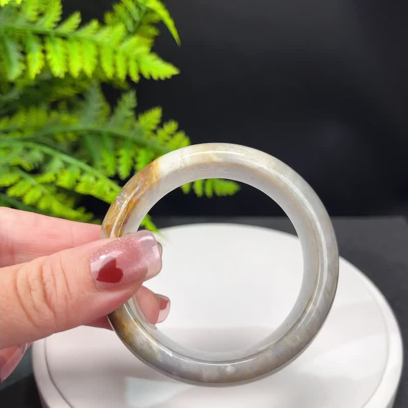 精品 蓝灰黄珊瑚玉手镯 52+MM 冰润高瓷玉化 呼吸孔柠檬片凤尾纹 - 手链/手环 - 玉石 