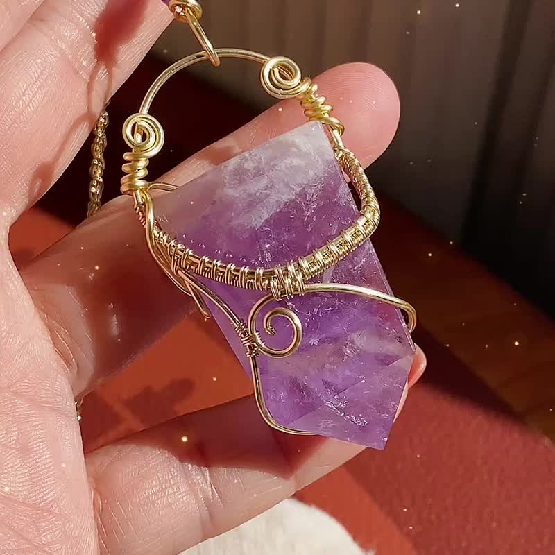 【限量】原石晶柱紫水晶手作项链 / 可定制挂件 - 吊饰 - 水晶 紫色