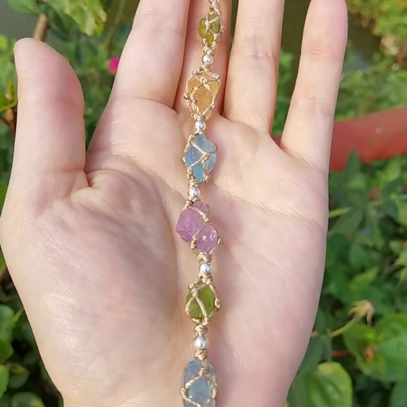 | MC |海蓝宝紫水晶橄榄石黄水晶颈链 原石编织项链 - 项链 - 水晶 