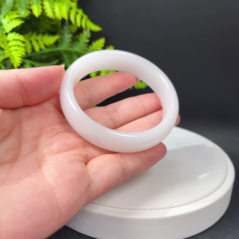 金丝玉手镯56MM 羊脂级昆仑白玉手环 附证书 时尚隽雅 臻美品质 - 手链/手环 - 玉石 白色