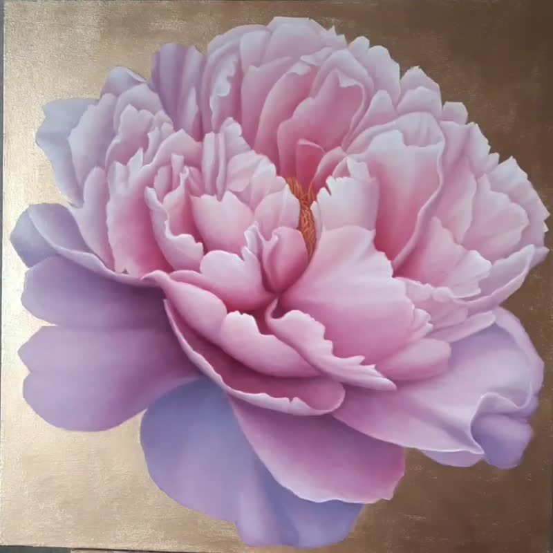 原创牡丹画画布花卉油画金色画粉红色花朵墙艺术写实牡丹画 - 墙贴/壁贴 - 其他材质 多色
