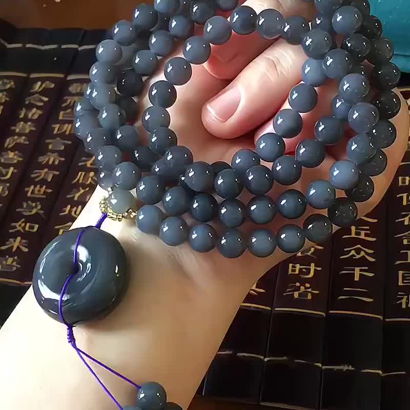 和田玉帝王紫料8毫米 108颗佛珠 手链 朝珠项链吊坠 - 手链/手环 - 水晶 