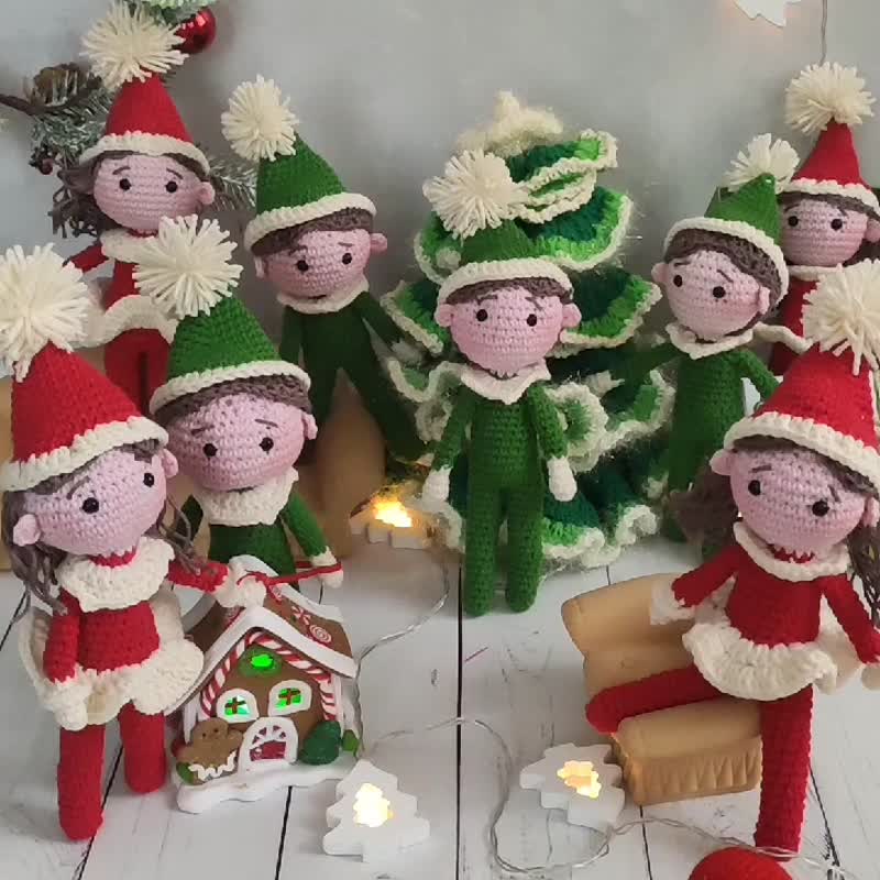 钩针圣诞精灵图案 钩针圣诞精灵在货架上的图案  Amigurumi精灵 - 编织/刺绣/羊毛毡/裁缝 - 棉．麻 红色