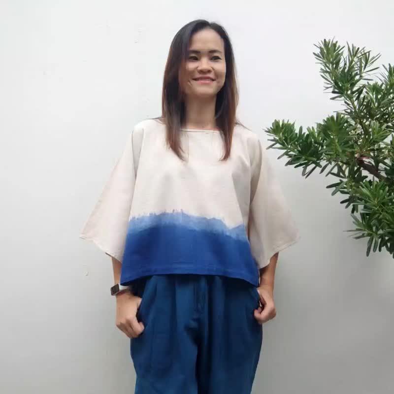 Maya Top Butterfly Sleeves Tie Dye Top - 女装上衣 - 棉 白色