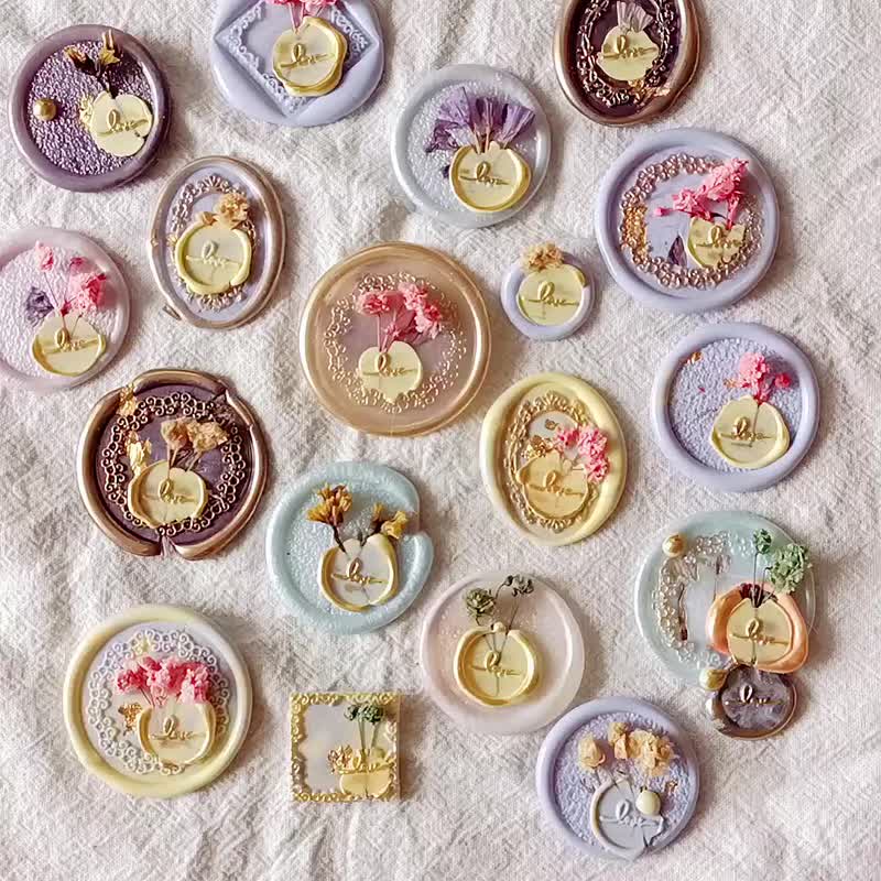 手帐永生干花火漆蜡币福袋 Mystery Flower Wax Seal Sticker - 贴纸 - 蜡 
