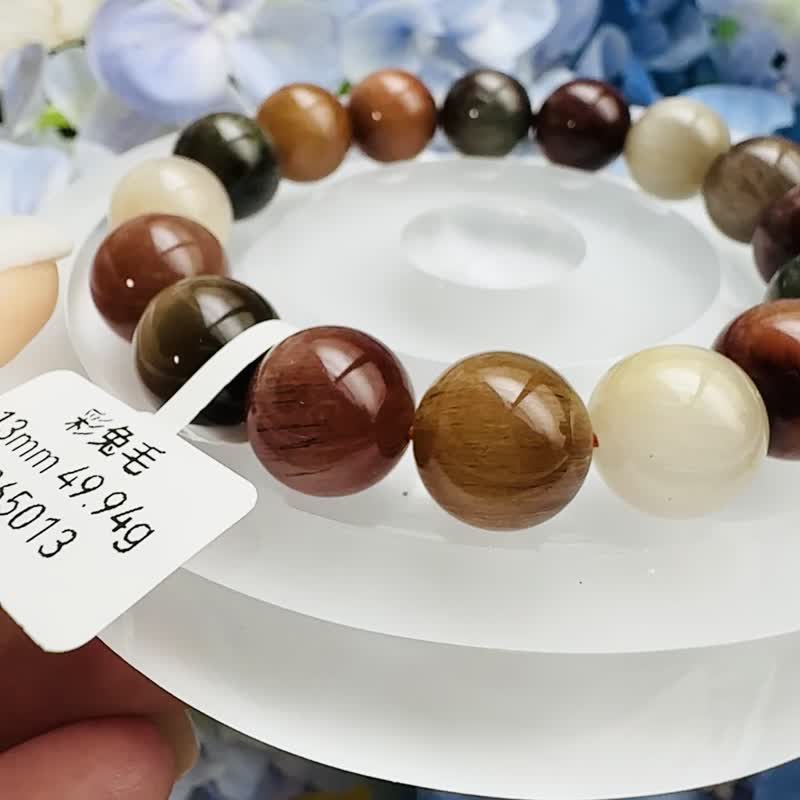收藏高彩猫眼大地色系满毛兔毛水晶 13mm49.94g 净化磁场疗愈能力 - 手链/手环 - 水晶 多色