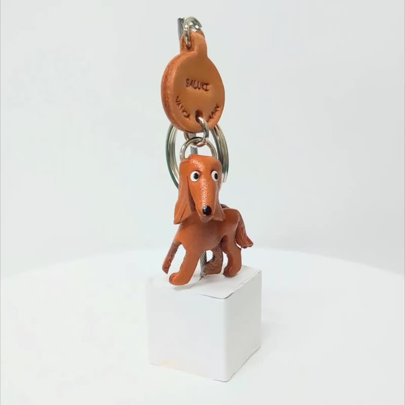 萨卢基犬 狗狗 真皮钥匙圈 牵绳吊饰 手作 日本制造 VANCA - 钥匙链/钥匙包 - 真皮 咖啡色