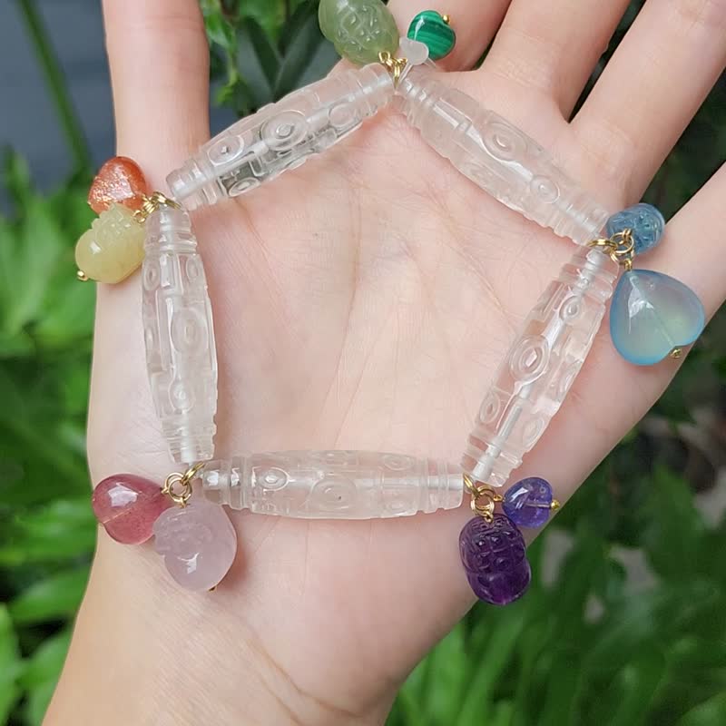 12天眼白水晶 彩虹七脉轮 貔貅招财 心想事成多宝 手链 单品 礼物 - 手链/手环 - 宝石 多色