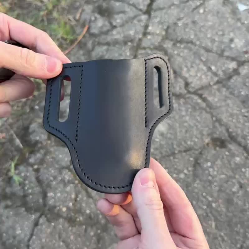 皮革折叠刀套 腰带刀套 EDC刀具收纳 - 露营用品 - 真皮 黑色