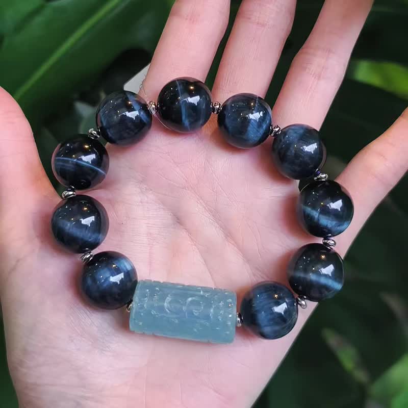 顶级一线蓝虎眼 蓝闪电 鹰眼 海蓝宝 回纹 大宝石手链 单品 礼物 - 手链/手环 - 宝石 蓝色