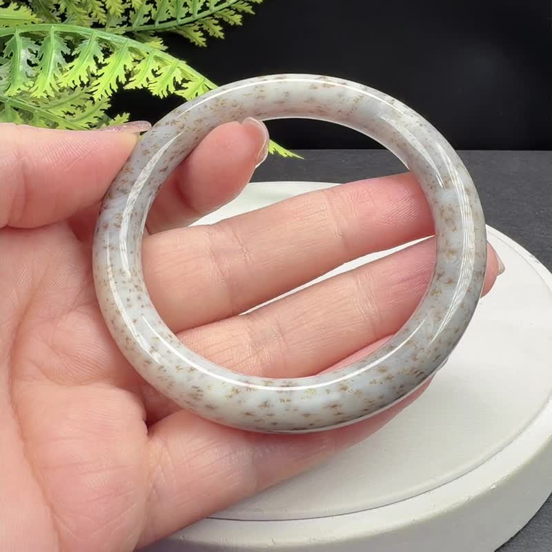 和田玉糖白手镯 55MM 老料飘桂花糖圆条糖玉手环 附证书 玉质油润 - 手链/手环 - 玉石 