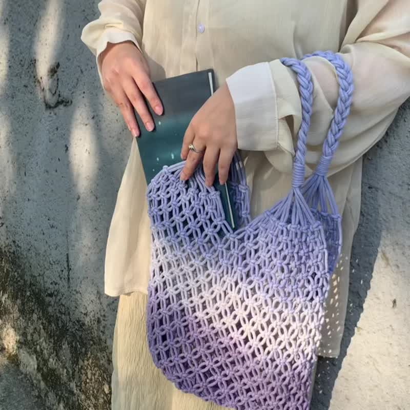 紫藤 手染编织托特包 夏日配件 职人手工渲染 - 其他 - 棉．麻 紫色